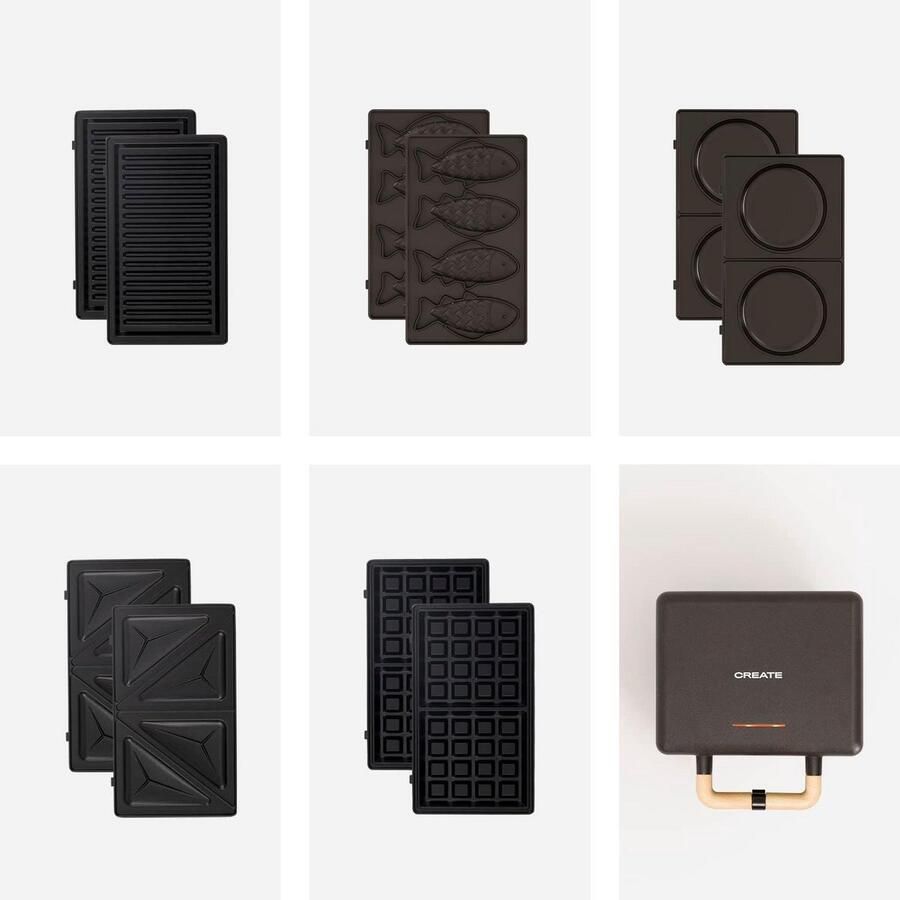 3-in-1 broodrooster wafelijzer grill met verwisselbare platen zwart