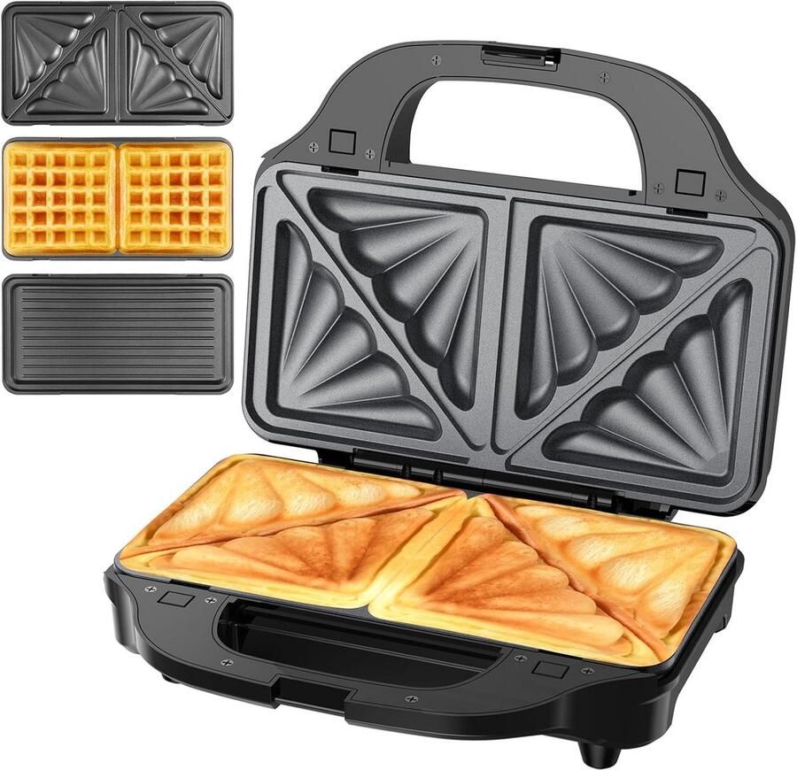 3-in-1 Contactgrill en Sandwichmaker met Verwisselbare Platen