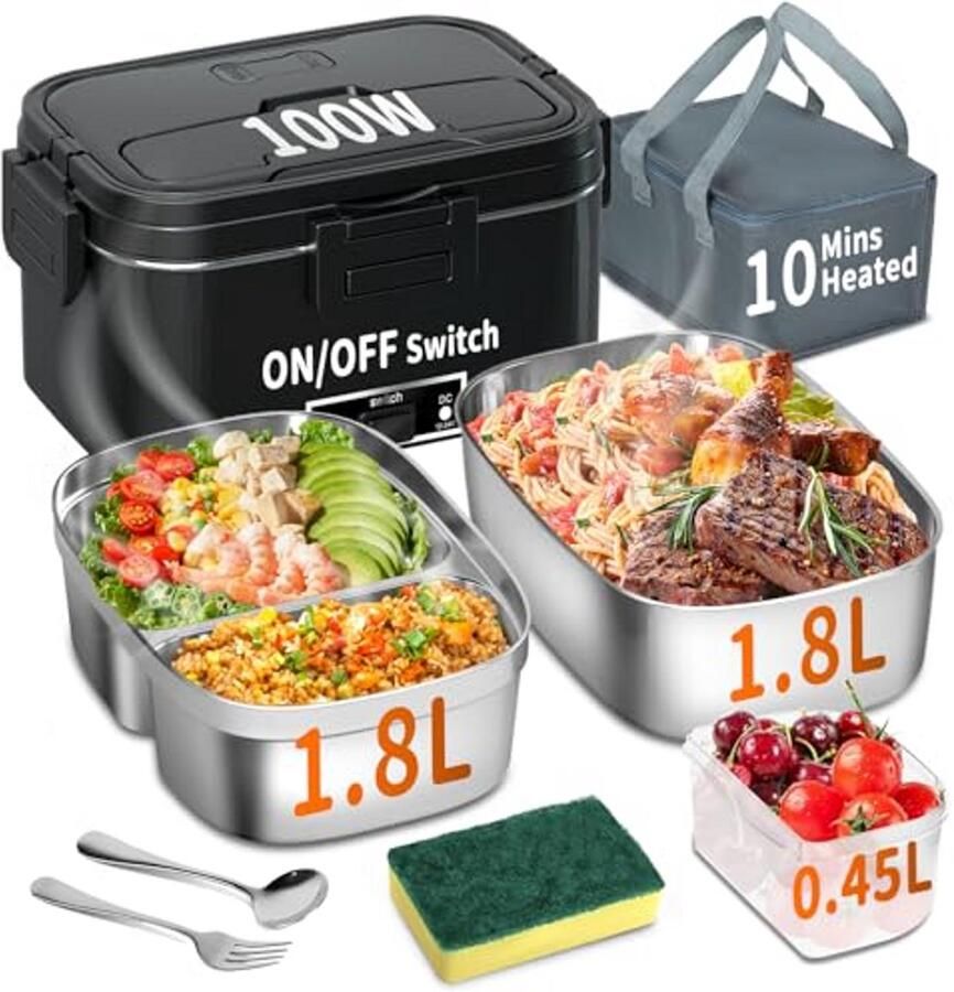 3-in-1 Draagbare Elektrische Lunchbox met Uitneembare Rvs Broodtrommel Ideaal voor Auto Vrachtwagen en Kantoor