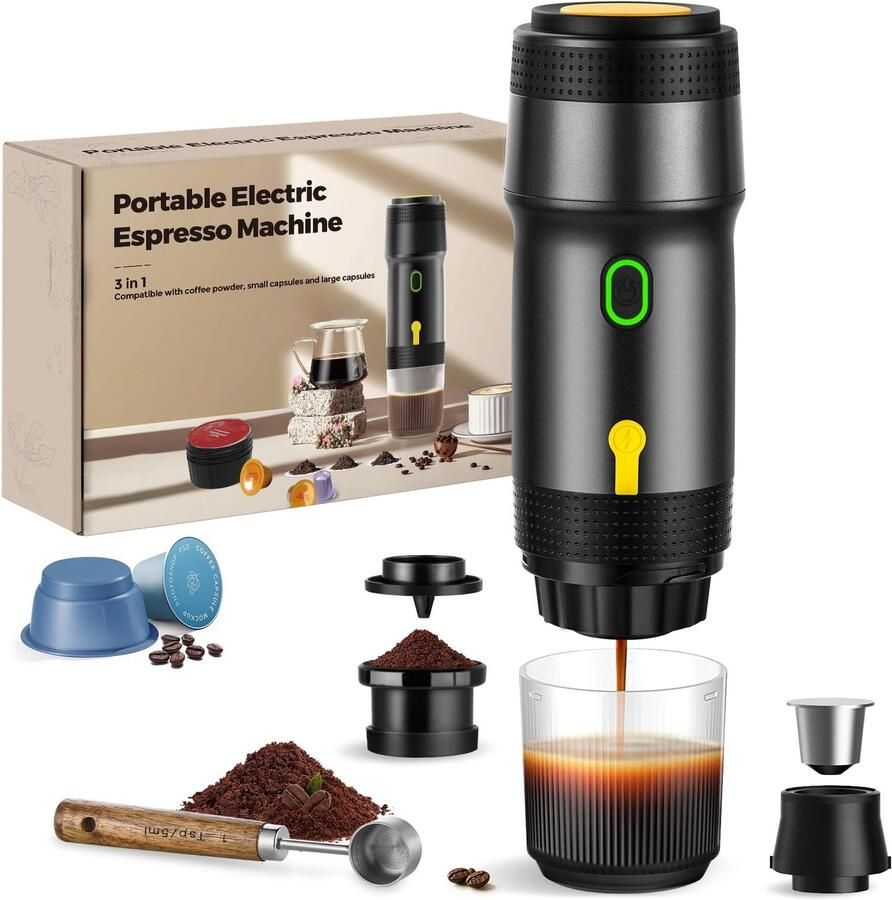 3-in-1 Draagbare Espresso Machine met 20BAR Druk (Zwart)