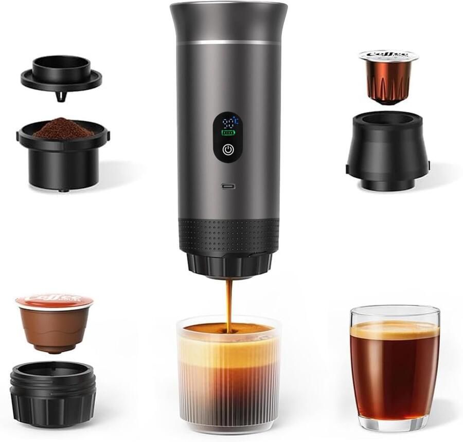 3-in-1 draagbare espressomachine – 20 bar zelfverwarmend – USB-C & LED-display