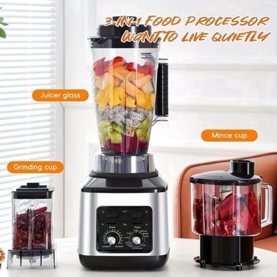 3-in-1 Elektrische Blender – Multifunctionele Mixer – Sapcentrifuge – Smoothiemaker – Keukenmachine – 9500W Krachtige Motor – 3L 1 5L en 0 5L Containers