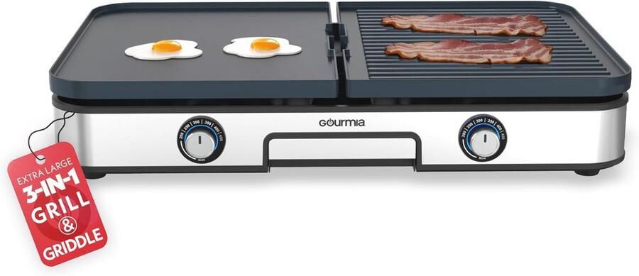 3-in-1 Elektrische Grill en Grillplaat met Aanpasbare Temperatuur en Afneembare Antiaanbakplaten