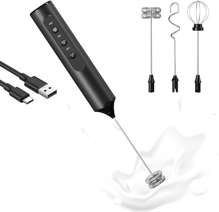 3-in-1 Elektrische Melkopschuimer Melkklopper Handmatig 3 instelbare snelheden Usb Oplaadbaar Ei Klopper Garde Mixer