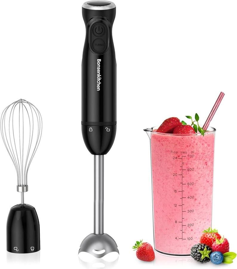 3-in-1 Elektrische Staafmixer met 1000 W Vermogen en Traploze Snelheidsregeling voor Milkshake Puree Sauzen