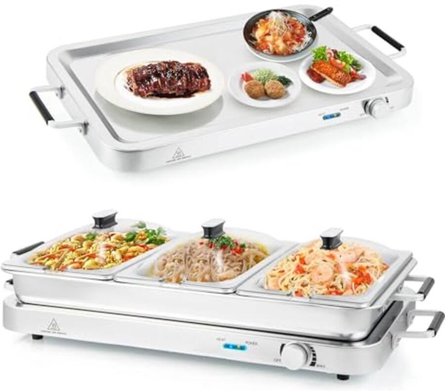 3-in-1 Elektrische Warmhoudplaat 9 Liter met Temperatuurregelaar en 450W Vermogen