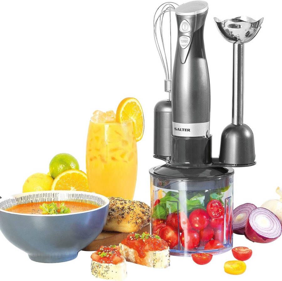 3-in-1 handblender en mixer mengen kloppen en hakken 350 W lichtgewicht keukenmachine snijkom van 500 ml 2 snelheden draagbare smoothiemaker sausmixer en blender