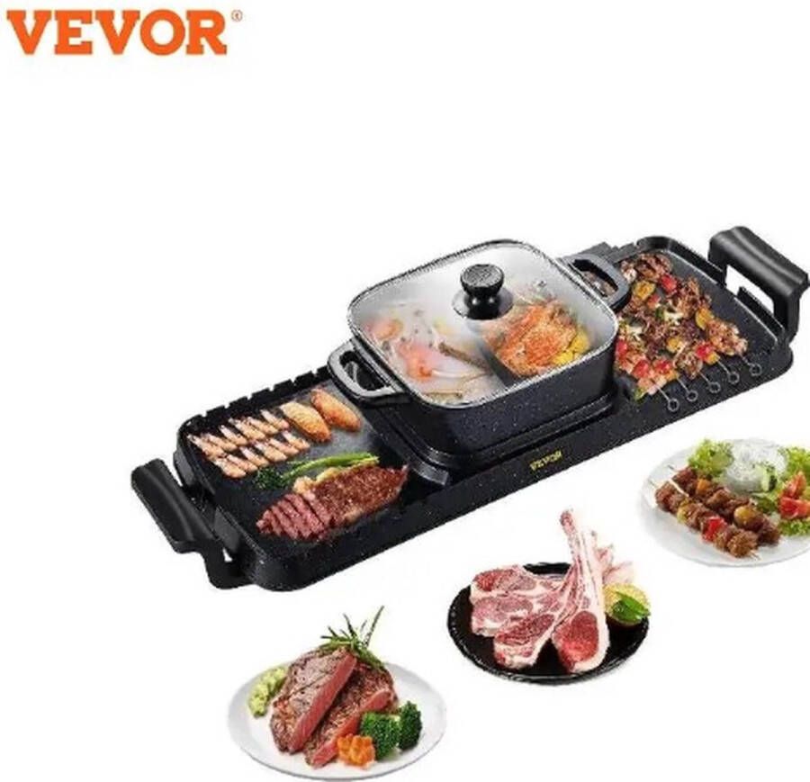 3 in 1 Hotpot Pan Hotpot Elektrisch Elektrische BBQ Chinese Fondue Gourmetstel 2400W Zwart