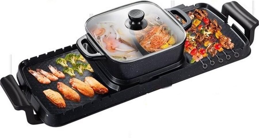 3 in 1 Hotpot Pan Hotpot Elektrisch Elektrische BBQ Chinese Fondue Gourmetstel 2400W Zwart