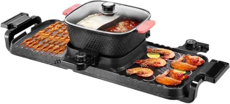 3 in 1 Hotpot Pan Hotpot Elektrisch Elektrische BBQ Chinese Fondue Gourmetstel 2400W Zwart - Foto 2