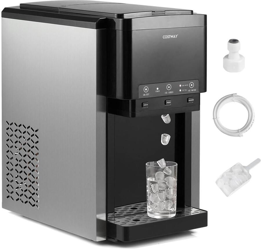 3-in-1 IJsblokjesmachine Waterdispenser Gemalen IJs Thuis Keuken Kantoor 12 IJsblokjes 9 Minuten 44x28x48 cm Zwart
