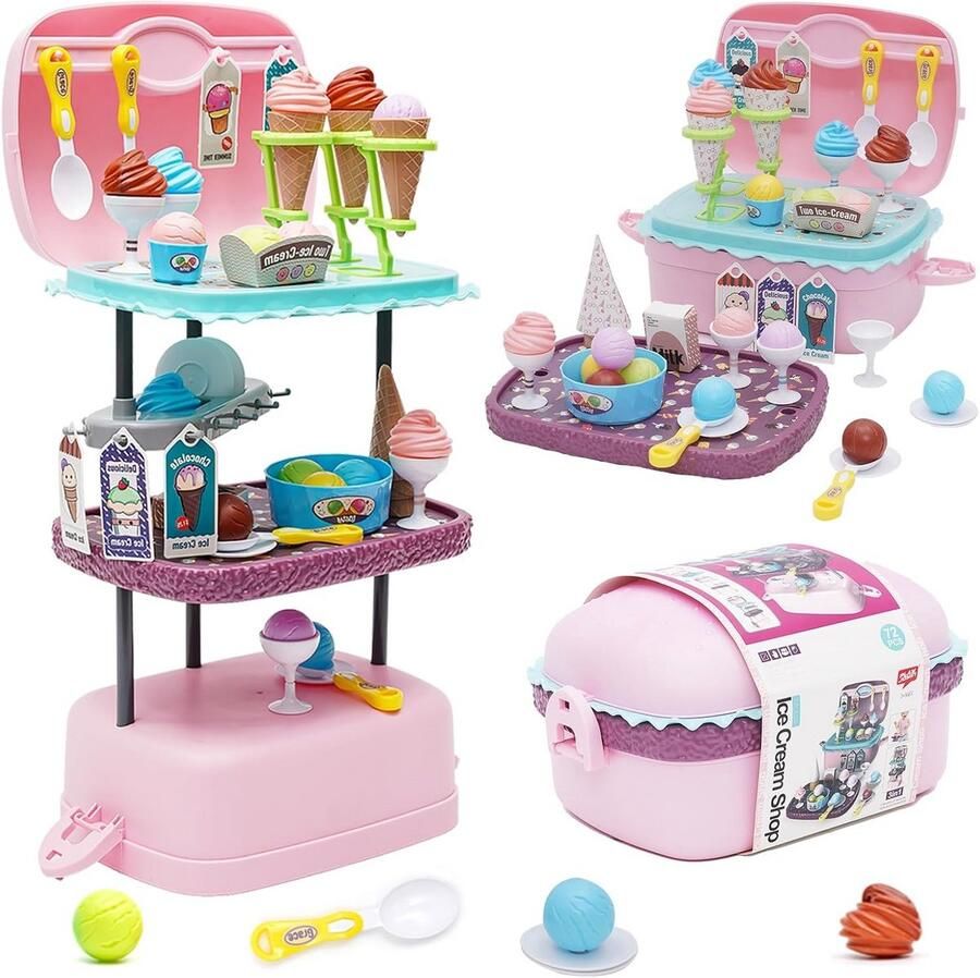 3-in-1 ijsje verkoop speelgoed set met 72 stukken en ijsmachine