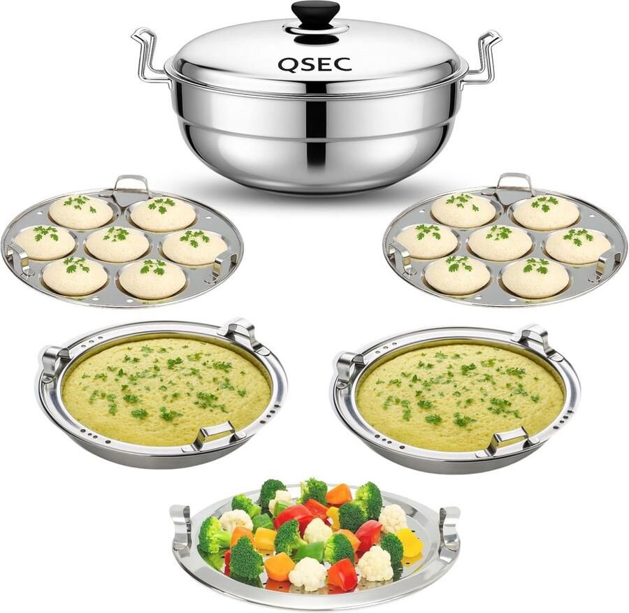 3-in-1 Inductie Idli Maker Stoompan RVS Idly Cooker Dhokla Fornuis met 5 Platen