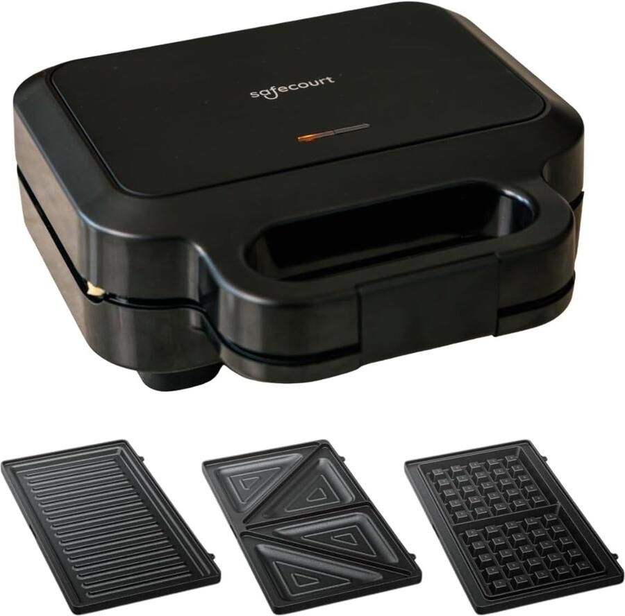 3-in-1 Keukenapparaat Contactgrill Wafelijzer Snacks Maken PFAS-vrije Platen Extra Groot Zwart