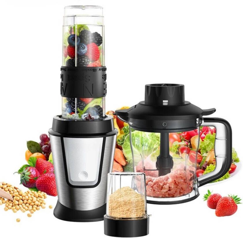 3-in-1 Keukenmachine – 700W Blender Smoothie Maker Voedselhakker & Droge Molen – Draagbare Juicer voor Groenten Fruit & Noten – Multifunctionele Food Processor