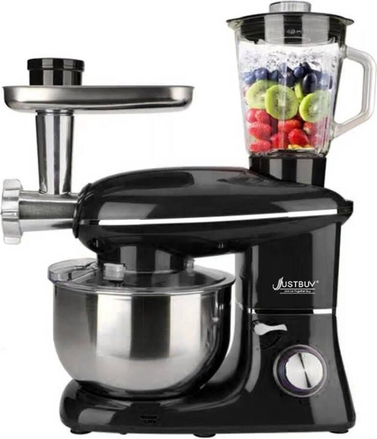 3 In 1 Keukenmachine Keukenrobot 1500W Foodprocessor Met Blender Vleesmolen Garde Deeghaak Menghaak 5 Liter Zwart