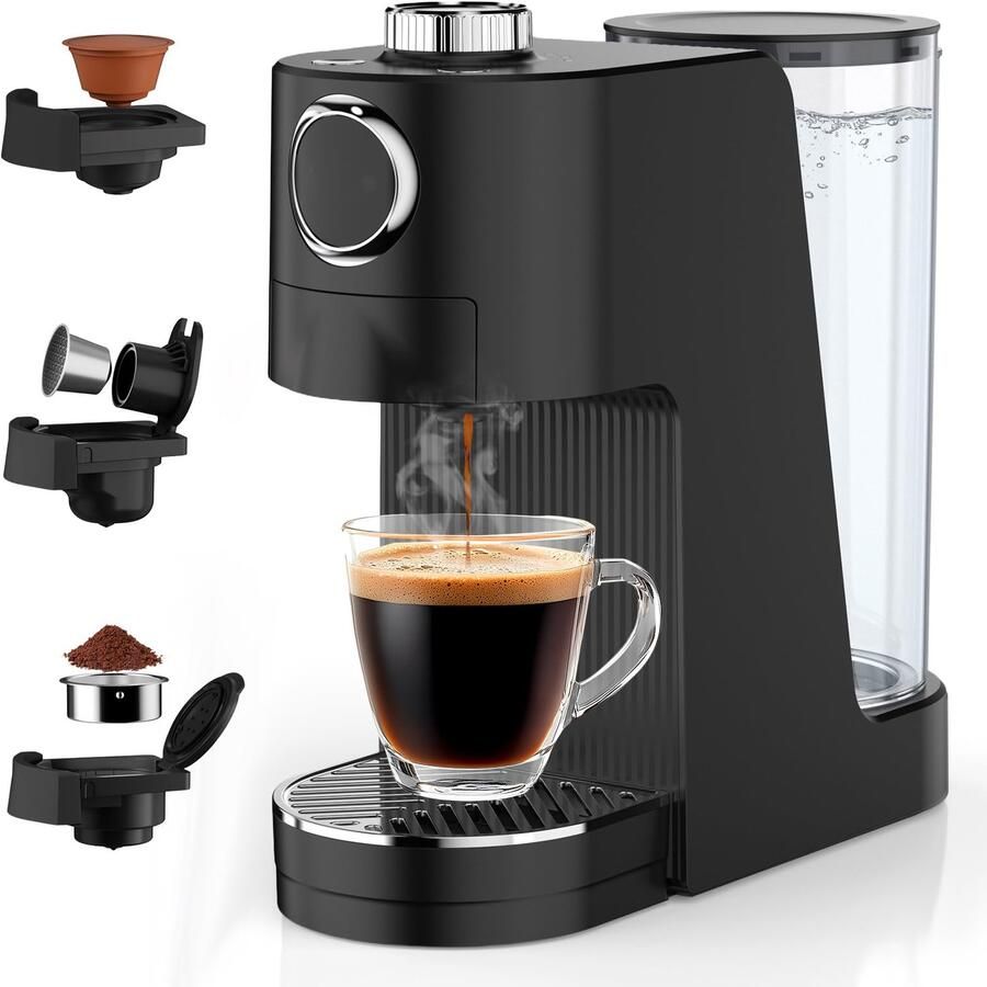 3-in-1 koffiezetapparaat 7 instelbare niveaus voor waterhoeveelheid en temperatuur 20 bar capsulemachine met 1 4 l waterreservoir voor espresso koffie compatibel met capsules en gemalen