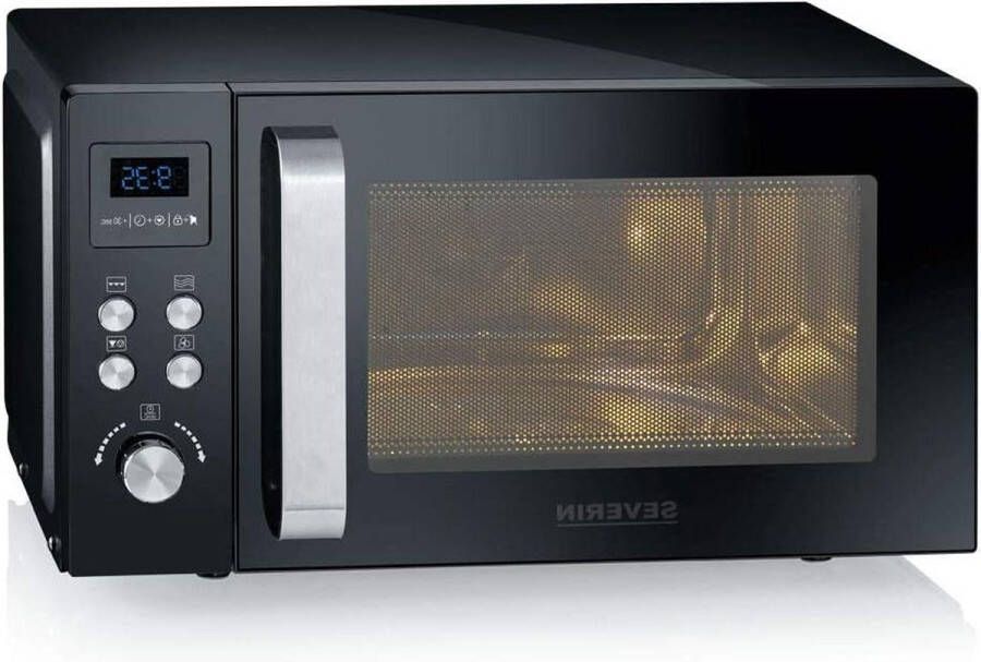 3-in-1 magnetron grill heteluchtfunctie tot 200 °C minioven voorverwarmingsfunctie antiaanbaklaag pizzabord zwart MW 7752zwart