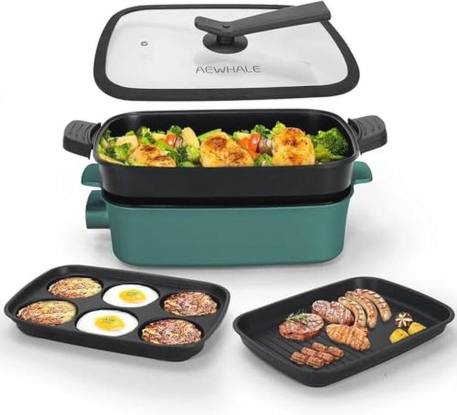 3-in-1 Multifunctionele Elektrische Grill en Pan – 1500W Rookvrij en Anti-aanbak