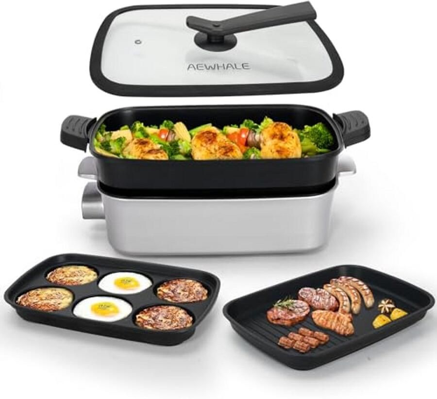 3-in-1 Multifunctionele Elektrische Grill met Deksel 1500W Rookloos Pannenkoekenapparaat