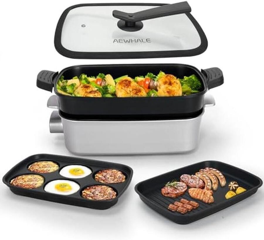 3-in-1 Multifunctionele Elektrische Grill met Deksel 1500W Rookloos Pannenkoekenapparaat
