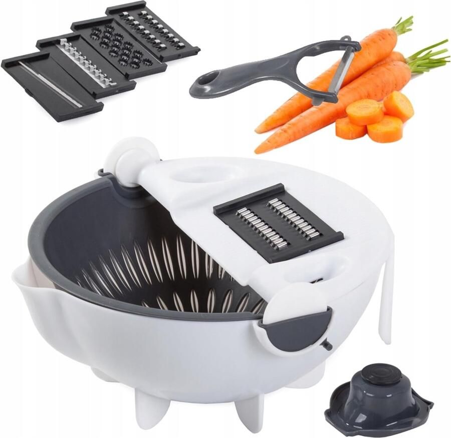 3-in-1 multifunctionele slicer met filter handmatige rasp met 5 verwisselbare bladen groente- en fruitsnijder schiller inbegrepen wit