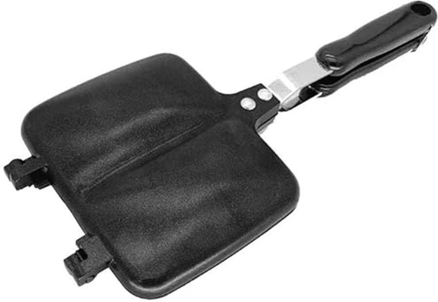 3-in-1 Ontbijt Maker Aluminium Anti-Anbak Grillpan voor Tosti Pannenkoeken & Toast Dubbelzijdig Wafelijzer Zwart 36x16.5x4 cm