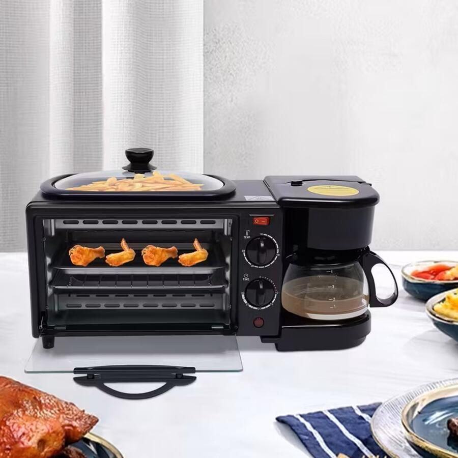 3 in 1 ontbijtstation oven koekenpan koffiezetapparaat multifunctioneel 9 liter oven 450 W 4 kg 45 x 18 x 26 cm