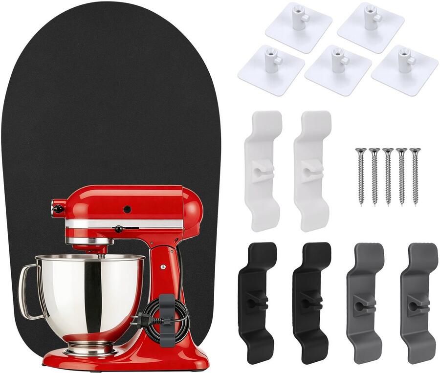 3-in-1 Organizer Set voor KitchenAid 4 5–5 Tilt-Head Stand Mixers Artisan & Classic Series van MMOBIEL – 12-delige Set met 5x Bevestigingshouders 6x Kabel Organizers & 1x Schuifmat