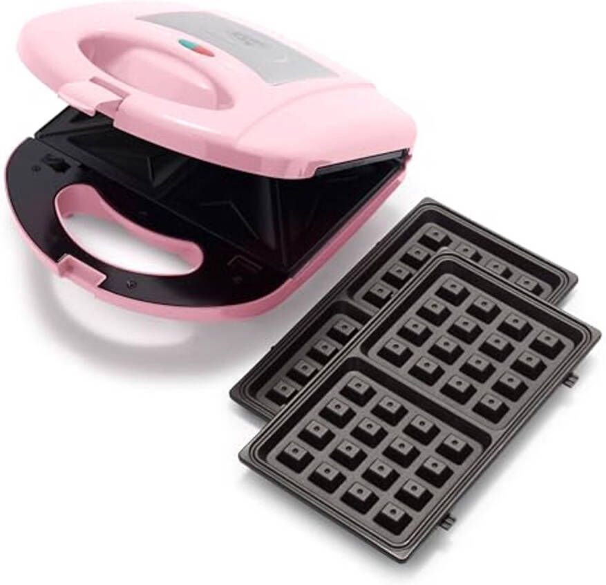 3-in-1 Panini Pers Wafel & Sandwich Maker PFAS-vrij met Antiaanbaklaag en Verwijderbare Grillplaten