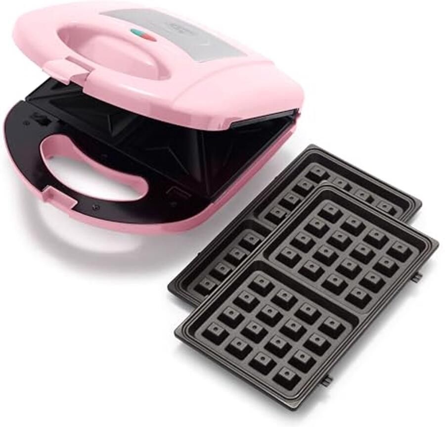 3-in-1 Panini Pers Wafel & Sandwich Maker PFAS-vrij met Antiaanbaklaag en Verwijderbare Grillplaten