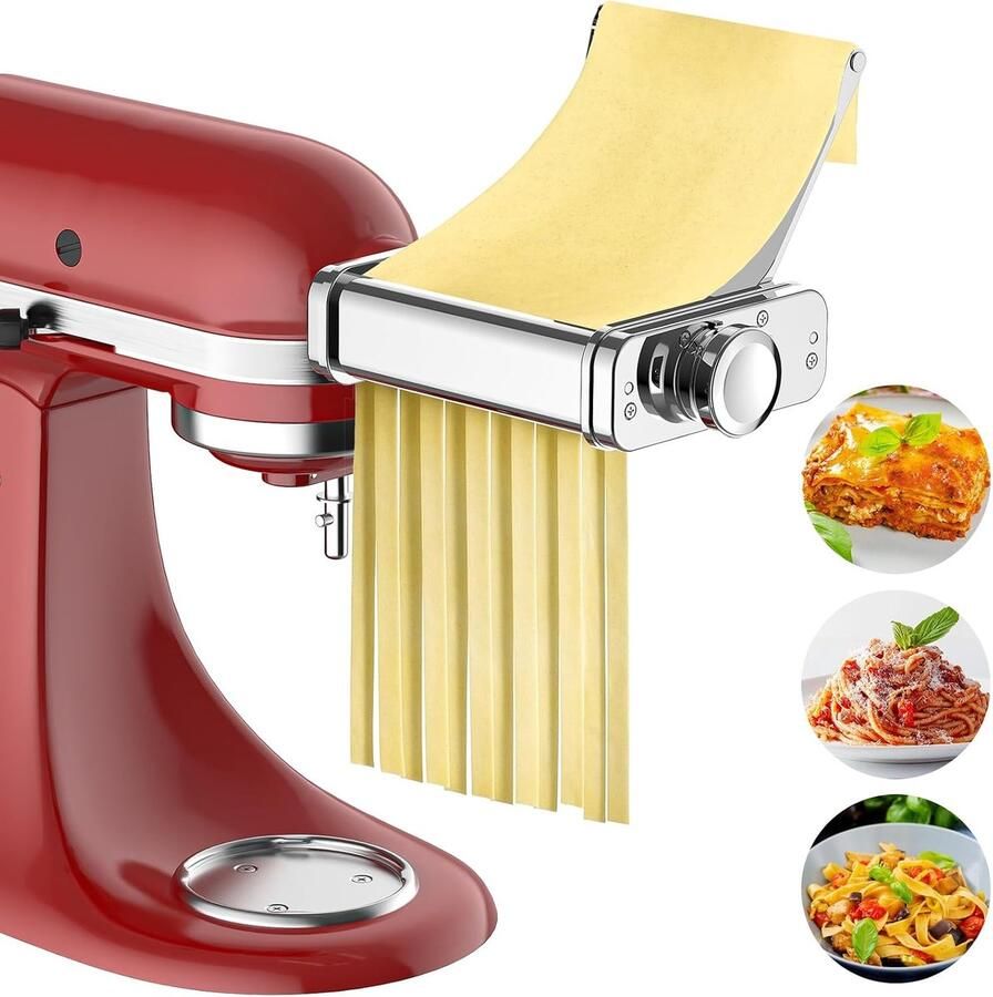 3-in-1 Pasta-opzetstuk voor KitchenAid Staande Mixers Roller & Cutter 3-in-1 volledig metalen pastamaker set met roller spaghettisnijder fettuccine snijder en reinigingsborstel