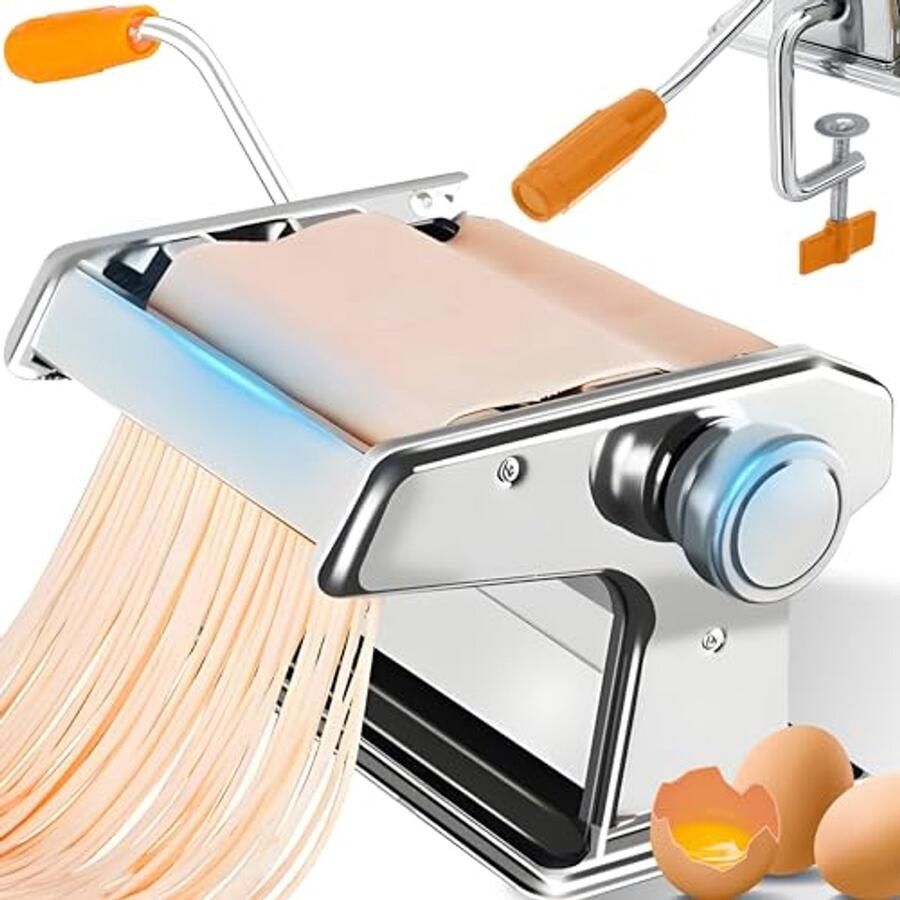 3-in-1 Pastamachine van Roestvrij Staal voor Spaghetti Lasagne en Tagliatelle Met 9 verstelbare deegdiktes en Stabiele Tafelklamp