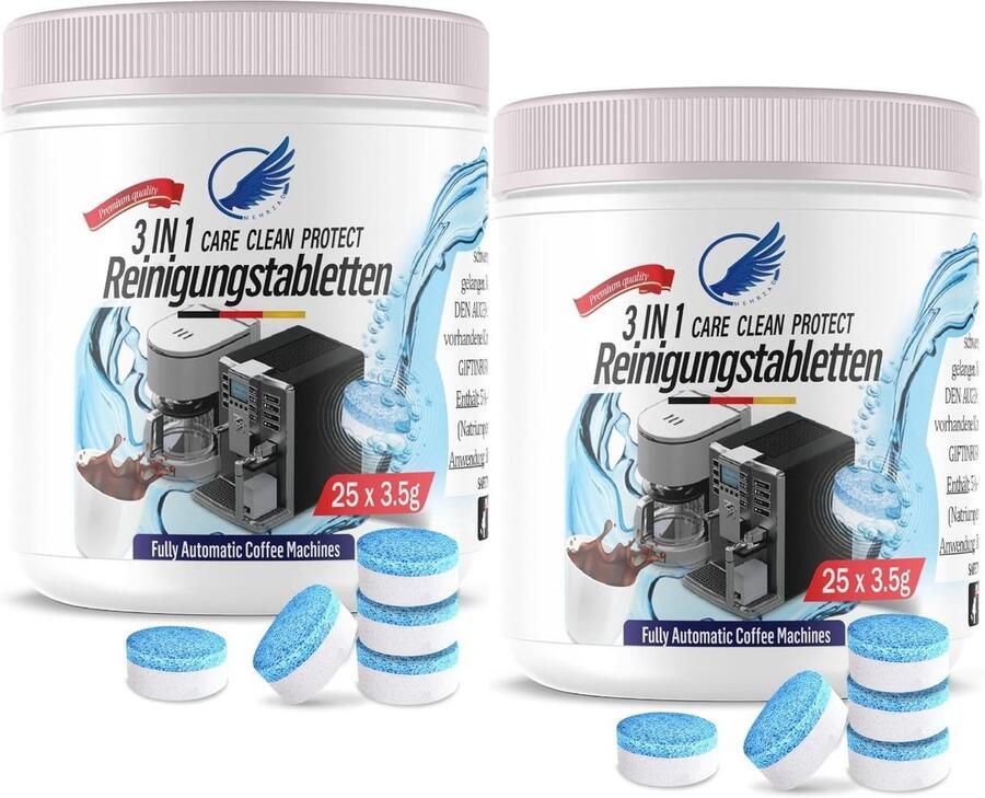 3 in 1 Reinigings tabletten Koffiemachine 50 stuks Vernieuwde 3 in 1 Care Clean Protect Formule Jura Siemens Bosch Krups Philips DeLonghi