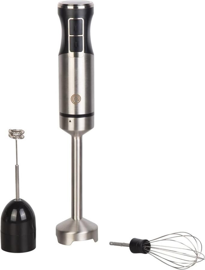3-in-1 Roestvrijstalen Staafmixer met Garde en Melkopschuimer Handblender met Variabele Snelheden Vaatwasmachinebestendig 400 W