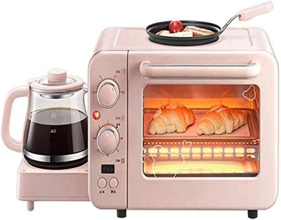 3-in-1 roze ontbijtstation multifunctioneel keukengerei broodrooster oven draagbaar anti-aanbak voor reizen thuis keuken multifunctionele keuken kookgerei eierkoker