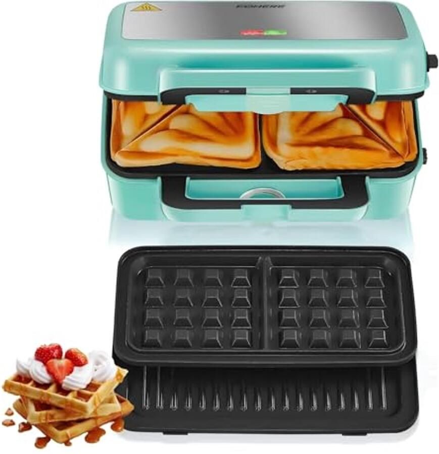 3-in-1 Sandwichmaker met 1200 W Vermogen Wafelijzer Contactgrill & Sandwichtoaster met Temperatuurregeling