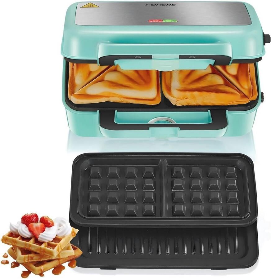3-in-1 Sandwichmaker met 1200 W Vermogen Wafelijzer Contactgrill & Sandwichtoaster met Temperatuurregeling