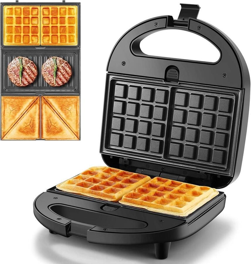 3-in-1 Sandwichmaker Wafelijzer en Paninigrill met Antiaanbakplaten