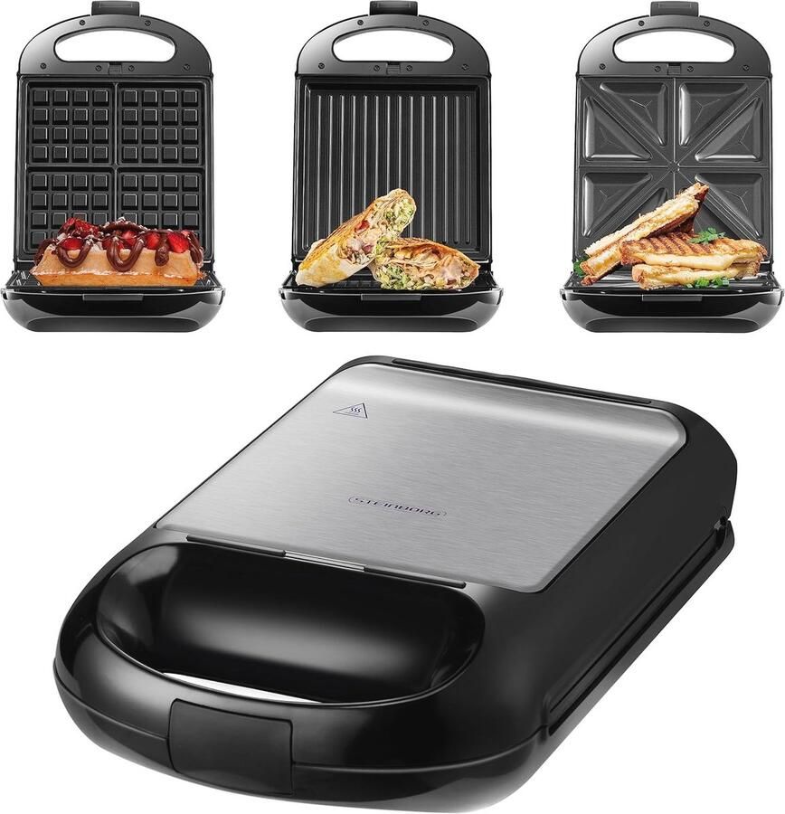 3-in-1 sandwichmaker XXL met verwisselbare platen 1200 Watt elektrische grill en wafelijzer