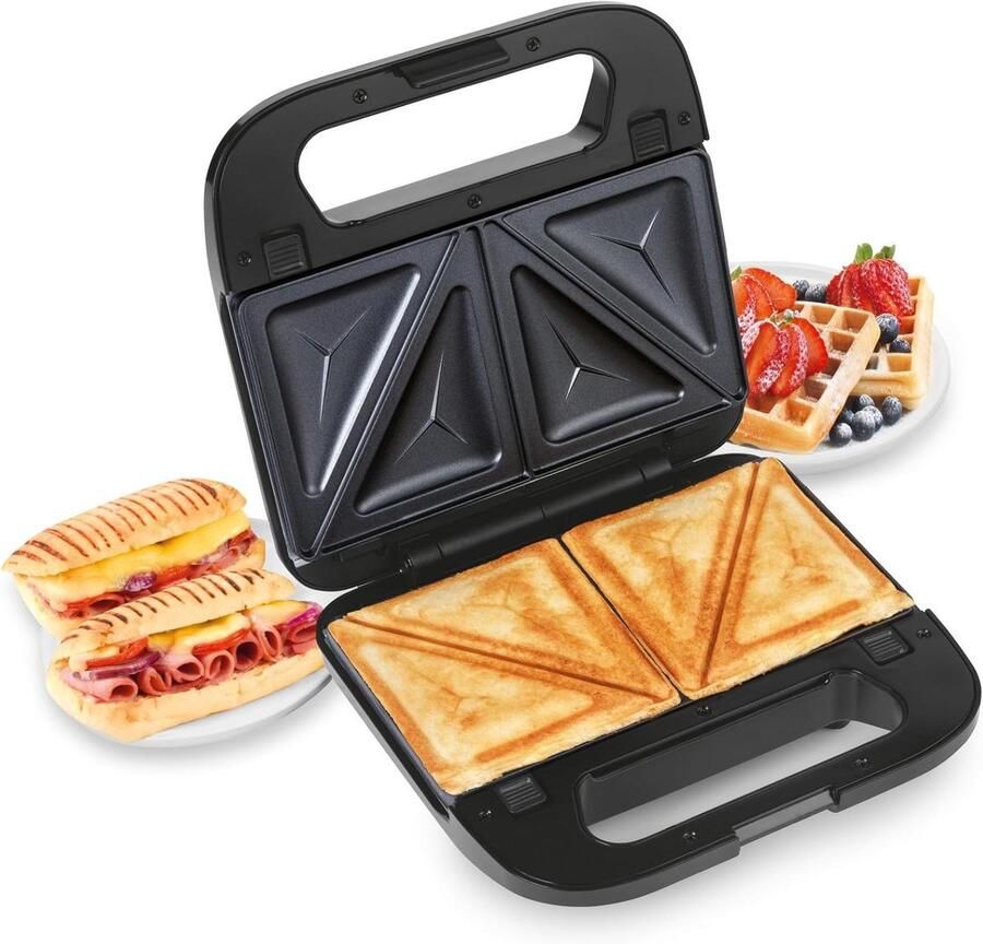 Snack Maker 3-in-1 Apparaat Snelle Snacks Maken Verwisselbare Platen 22.5 x 12.5 cm Zwart