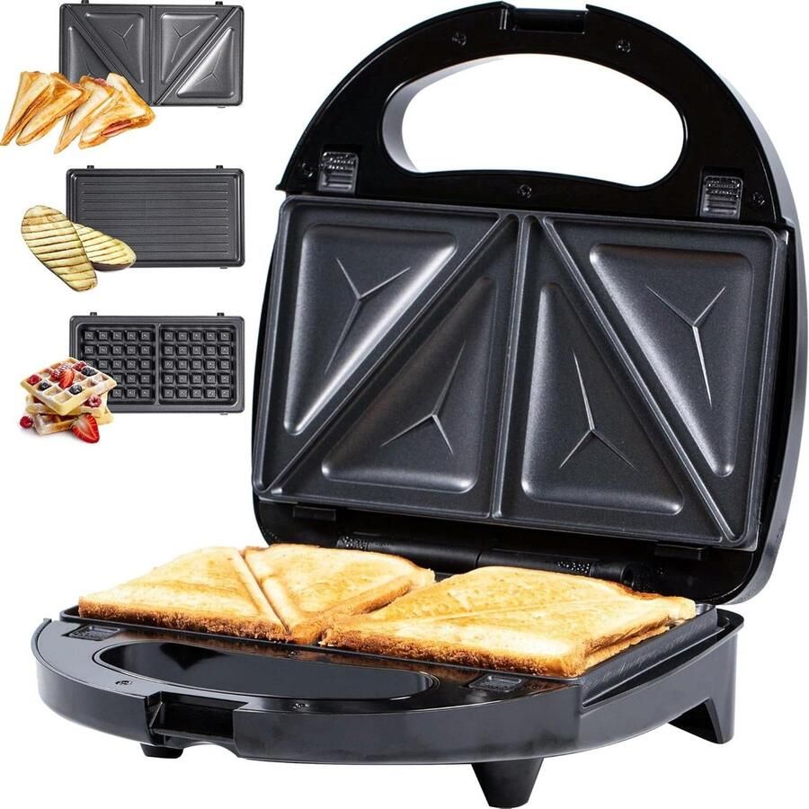 Apparaat 3-in-1 Snackmaker Grill Snacks Bereiden Afneembare Platen 750 Watt Zwart