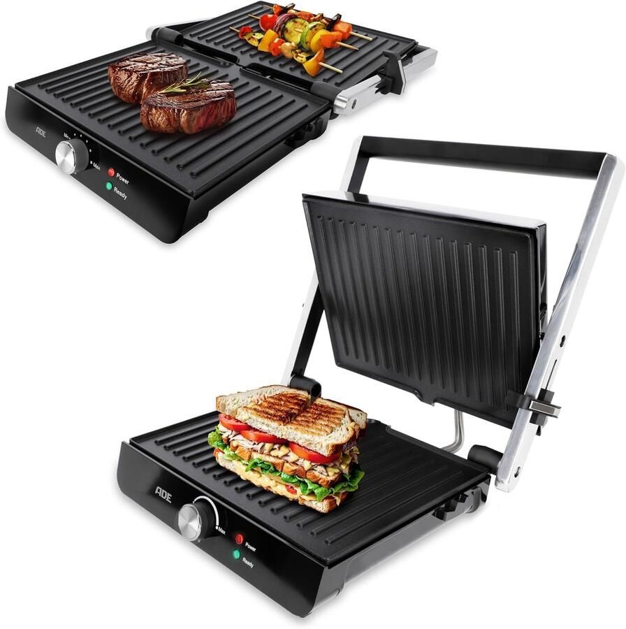 3-in-1 Tafelgrill en Contactgrill 2000 Watt Antiaanbak Sandwichmaker voor Panini Steaks en Groenten