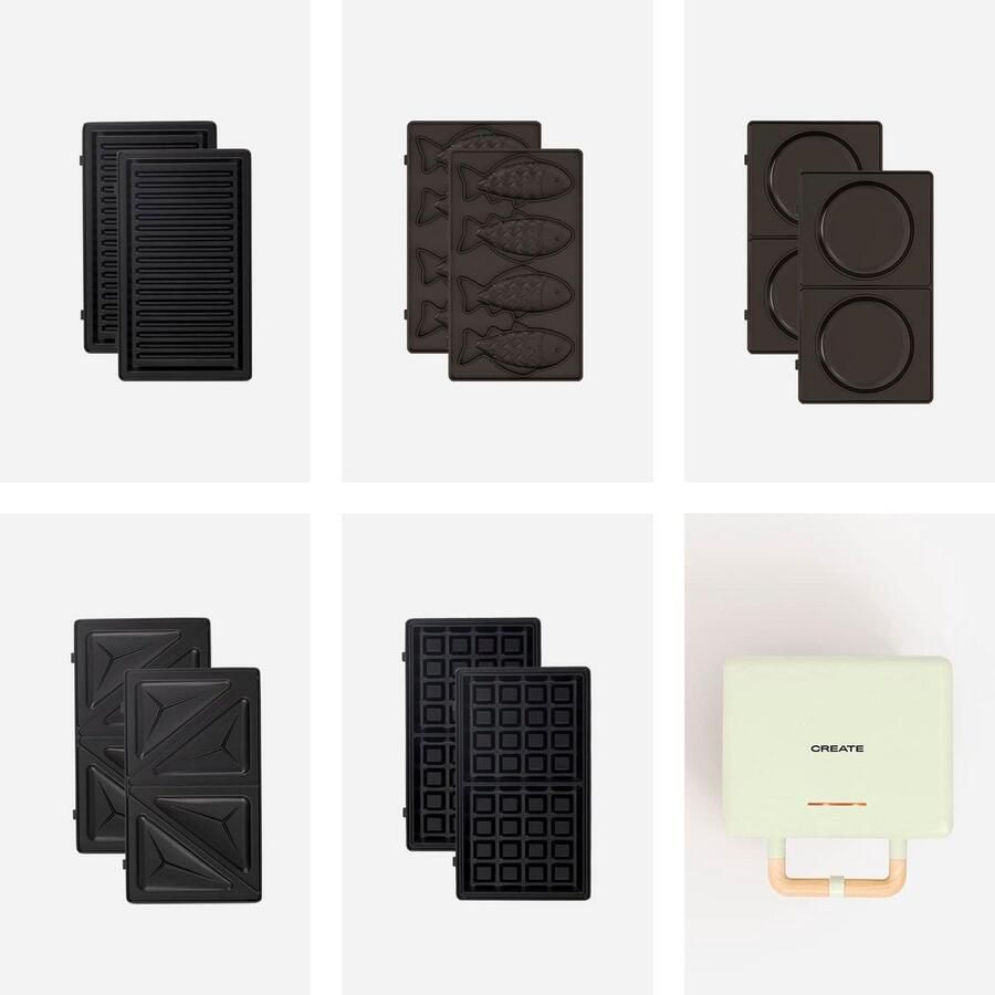 3-in-1 Tosti-ijzer Wafelijzer en Contactgrill met 5 Verwisselbare Platen (Inclusief Pannenkoek & Taiyaki)