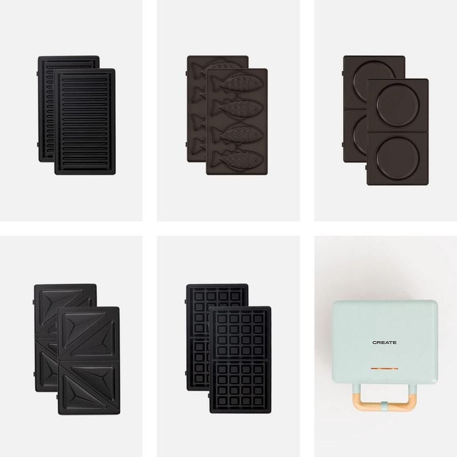 3-in-1 Tosti-ijzer Wafelijzer & Grill met 5 Verstelbare Platen (Inclusief Taiyaki en Pannenkoek)