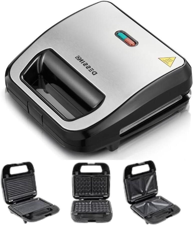 3-in-1 Tosti Maker Panini Grill Snacks Maken Verwisselbare Platen XXL Formaat Zwart