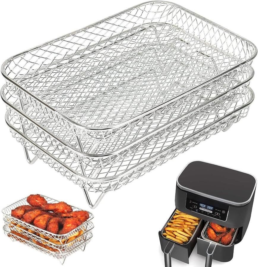 【3-in-1】Professionele airfryer-set Air Fryer Rack accessoires voor luchtfriteuse stoomrooster droogrek voor luchtfriteuse en toast (lengte 20 cm)