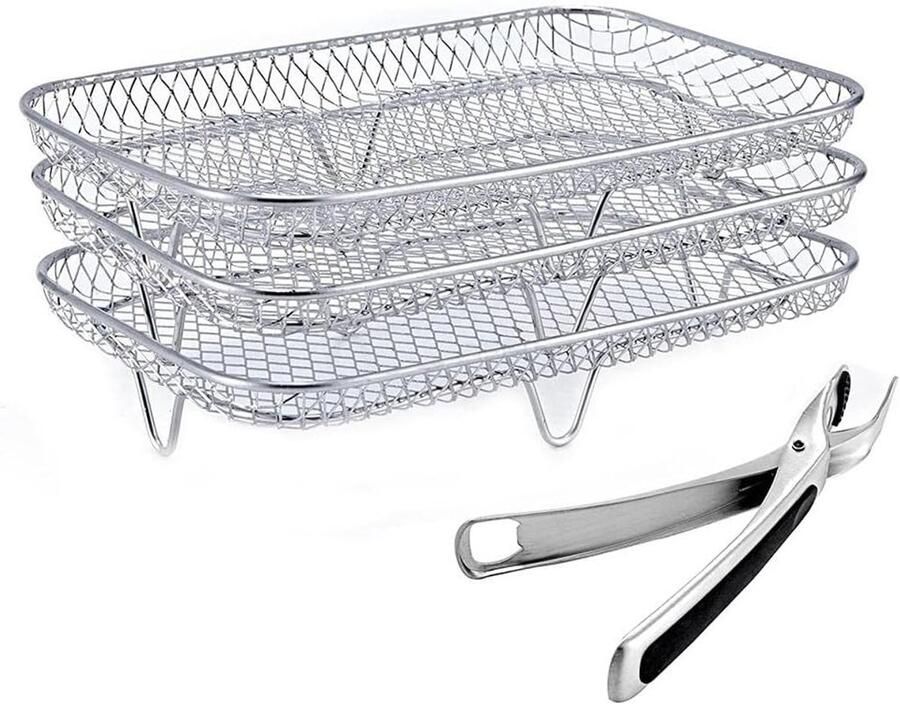 3-laags Air Fryer Rack voor Voedsel Drogen Stapelbare Racks van RVS Ideaal voor Dehydrateren en Koken