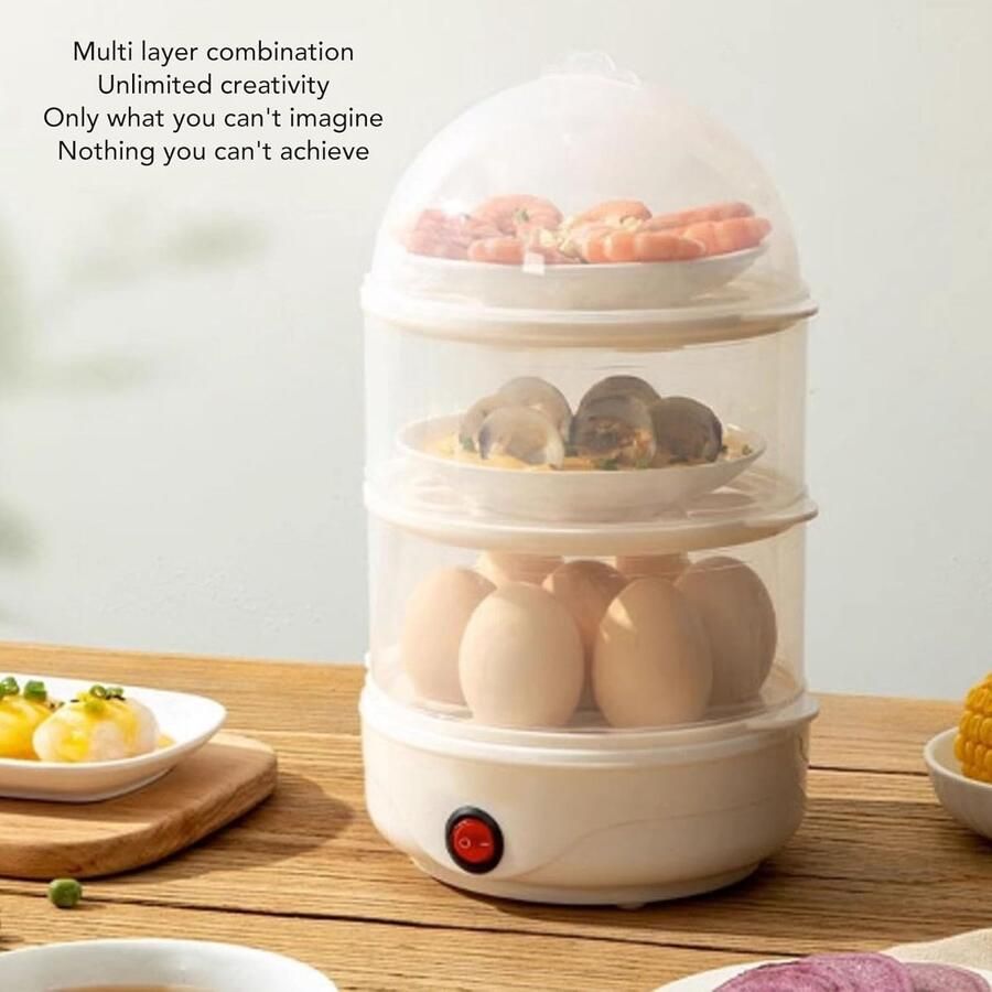 3-laags Eierkoker Multifunctionele Elektrische Eierkoker voor Het Koken van Eieren Stomen van Eieren met Enkele Toetsbediening Compacte ABS-materiaal Eierenstomer voor