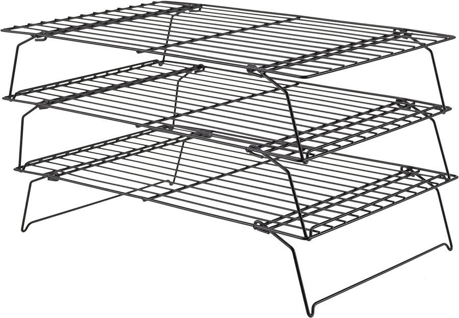 3-laags Koelrek voor Oven en Grill Vouwbaar Roestvrijstalen Bakrek voor Taart Koekjes en Brood 40 x 25 cm Zwart Keukenaccessoires